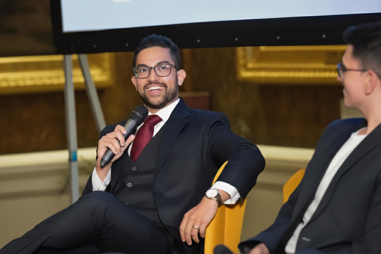 Sami Rahman speaking at industry event